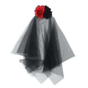 Fermaglio Velo Rosa Rossa Nera Halloween Strega Costume Copricapo Festa Giorno Morti