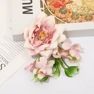 Tête de fleur de pivoine rose artificielle DIY accessoires de cheveux en tissu matériel floral.