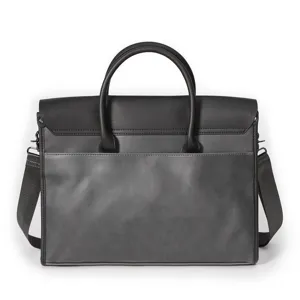 Classic men's leather briefcase messenger bag with top handle and adjustable shoulder strap.