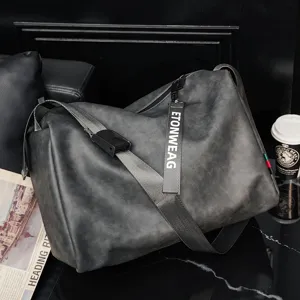 Men's Large Capacity PU Leather Shoulder Bag Casual Crossbody Bag Retro Travel Messenger Bag Waterproof Business Handbag