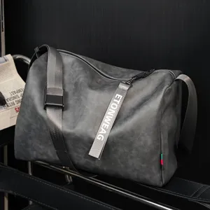 Grey large capacity messenger bag, casual cross body travel bag for men stylish.