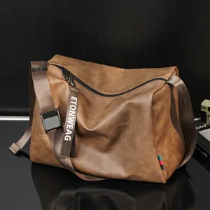 Men's Large Capacity Travel Fitness Bag Waterproof PU Leather Casual Crossbody Shoulder Bag Multifunctional Sport Luggage Handbag
