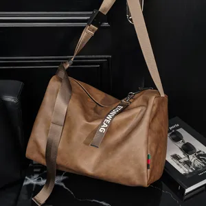 Trendy large capacity shoulder bag casual men's messenger bag travel brown crossbody bag