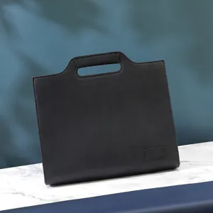 Schwarze Leder Aktentasche für Herren, Retro Business Dokumententasche mit Tragegriff A4.