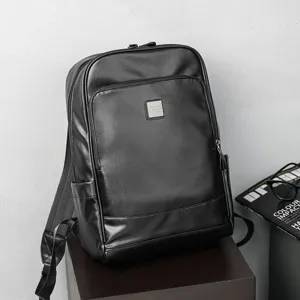 Zaino nero in pelle da uomo per affari computer viaggio borsa casual minimalista
