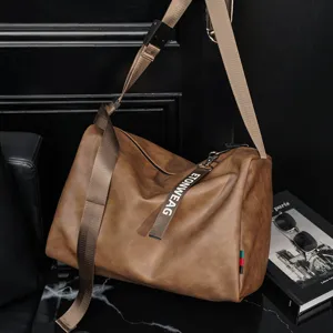 Men fashion large capacity shoulder bag brown PU leather casual crossbody bag for travel