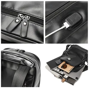 Zaino uomo nero in pelle con porta di ricarica USB viaggio affari computer borsa scuola