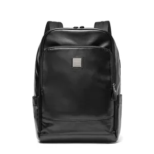 Zaino in pelle nera da uomo, borsa da viaggio per laptop alla moda casual per uso quotidiano.