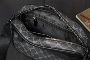 Men's casual messenger bag vintage monogram crossbody shoulder bag with zipper pocket and compartments