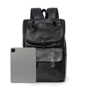 Zaino Vintage in Pelle Nera Grande Capacita Viaggio Lavoro Borsa da Scuola Uomo