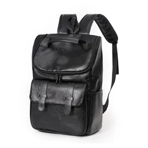 Zaino vintage in ecopelle nera da uomo, borsa da viaggio casual di grande capacità per scuola.