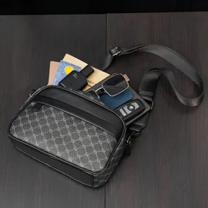 Men's casual messenger bag, stylish monogram crossbody bag for daily travel and outdoor use.