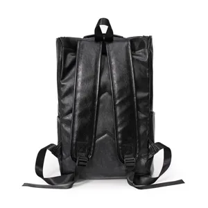 Zaino rétro in pelle PU nera da uomo, borsa scolastica casual e grande zaino da viaggio.