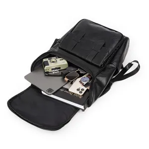 Zaino casual in pelle PU nera vintage grande capacità viaggio libro visualizzazione principale