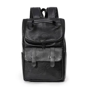 Zaino casual in pelle nera da uomo, grande capacità per viaggi e borsa scolastica quotidiana.
