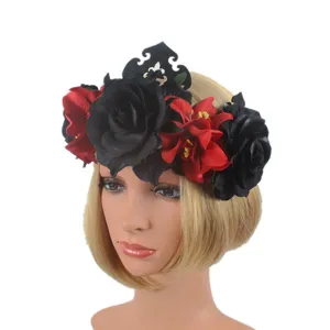 Serre-tête couronne de fleurs de roses gothiques sombres pour fête d'Halloween et cosplay festival.