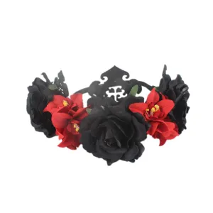 Gothique Noir Rouge Rose Bandeau De Cheveux Pour Halloween Fête Couronne Florale