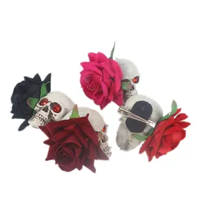 Pinces à cheveux crâne de rose gothique, épingles à cheveux de fête d'Halloween.