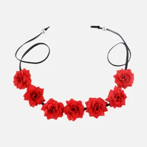 Red rose flower choker necklace bohemian floral headband holiday beach hair accessory detail