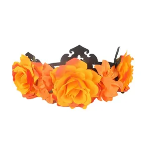 Couronne de fleurs de roses orange gothique bandeau pour fête d'Halloween et accessoires de mode