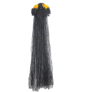Halloween black lace veil headband with artificial roses for party cosplay costume hair hoop