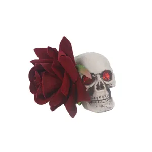 Barrette Cheveux Rose Velours Gothique Tête De Mort Halloween Fête Mascarade Neuf!