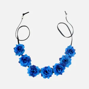 Blue flower floral headband bohemian hair accessory for summer beach vacation holiday party.
