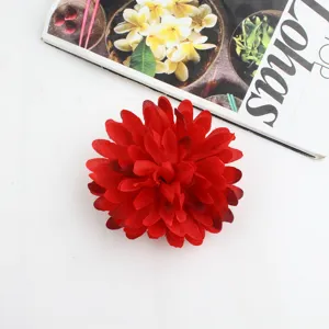 Pince à cheveux fleur chrysanthème artificielle rouge, belle coiffure pour femmes style hanfu ethnique.