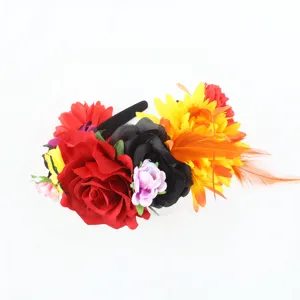 Floral feather headband for Halloween day of the dead party festival costume hair accessory.