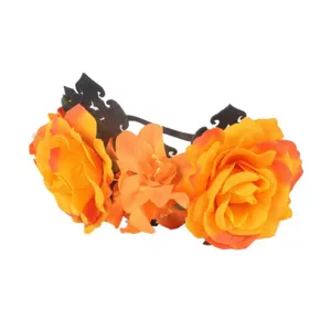 Bandeau Rose Gothique Fête d'Halloween Guirlande de Fleurs Reine Sombre Accessoire Cheveux