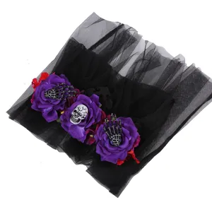 Halloween zwart tule haarband met paarse rozen en skelet handen feest haaraccessoire