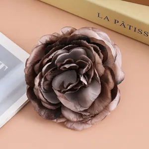 Vintage Stoff Rose Blume Haarklammer braune Kamelie Seitenclip Party Kopfschmuck Zubehör