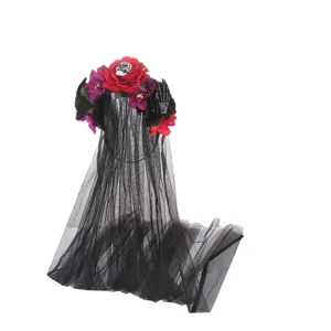Halloween skelet roos sluier haarband, Gothisch donker feest festival haaraccessoires.