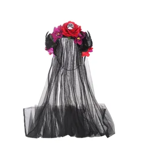 Halloween schedel roos bloemen haarband met zwarte sluier griezelig feest haaraccessoire