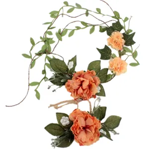 Bohemian artificial peony flower crown headband and belt floral accessory set for vacation.