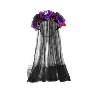 Halloween schedel bloemen gaas sluiter haarband heks feest haaraccessoire spook decor