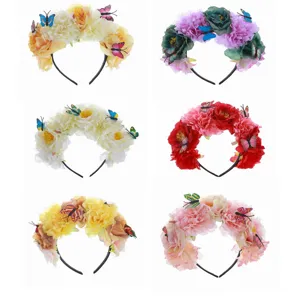 Retro Halloween Party Headband Women Simulation Peony Flower Butterfly Hair Band Fashion Festival Hair Accessories