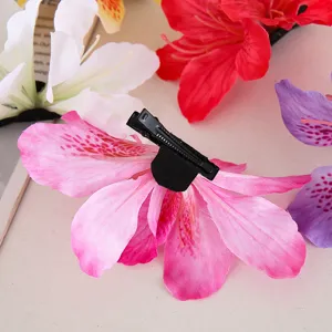 Exquisite simulation azalea flower hair clip, vibrant floral design for vintage Chinese style.