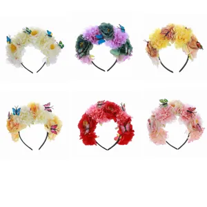 Floral butterfly headband festival party hair hoop vintage simulation peony hair accessories