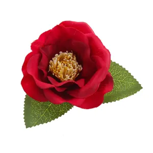 Red camellia hair clip artificial flower hairpin for hanfu vintage hair accessories