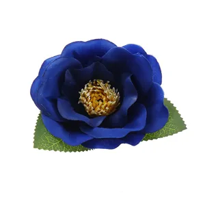 Blue artificial camellia flower hair clip fabric floral hairpin for women dress decor