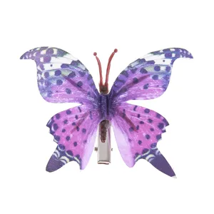 Mozzafiato fermaglio per capelli a farfalla viola, accessorio in tessuto carino per le donne.