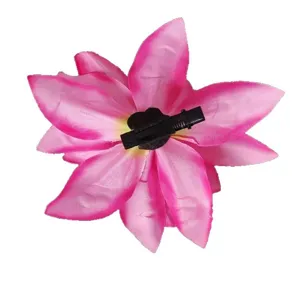 Rosa Stoff Lilie Haarspange mit schwarzer Krokodilklemme elegante Blumen Haarschmuck Damen