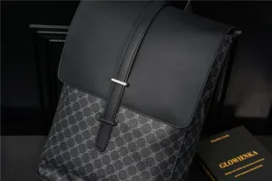 Detailed view of the stylish black pattern men's backpack, large capacity travel school bag.