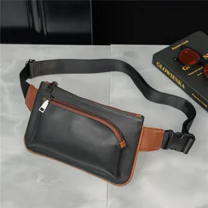 Stylish men's chest bag with contrast color design, front zipper pocket and adjustable strap.