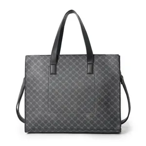 Stylish PU leather tote bag with monogram pattern, casual shoulder and crossbody bag for daily use.