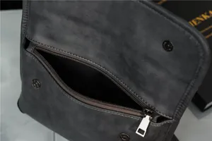 Men's grey PU leather chest bag vintage casual crossbody sling bag with zip pocket detail