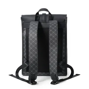 Black fashion monogram print backpack for men large capacity travel school casual daypack