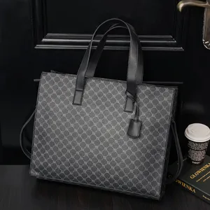 Men's Business PU Leather Tote Bag Large Capacity Waterproof Laptop Handbag Geometric Pattern Crossbody Bag
