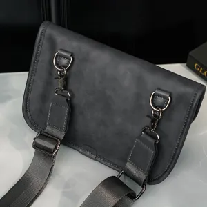 Men dark grey chest bag vintage casual shoulder crossbody bag for daily streetwear.